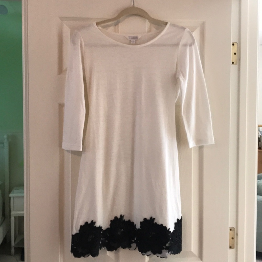 White with black lace dress